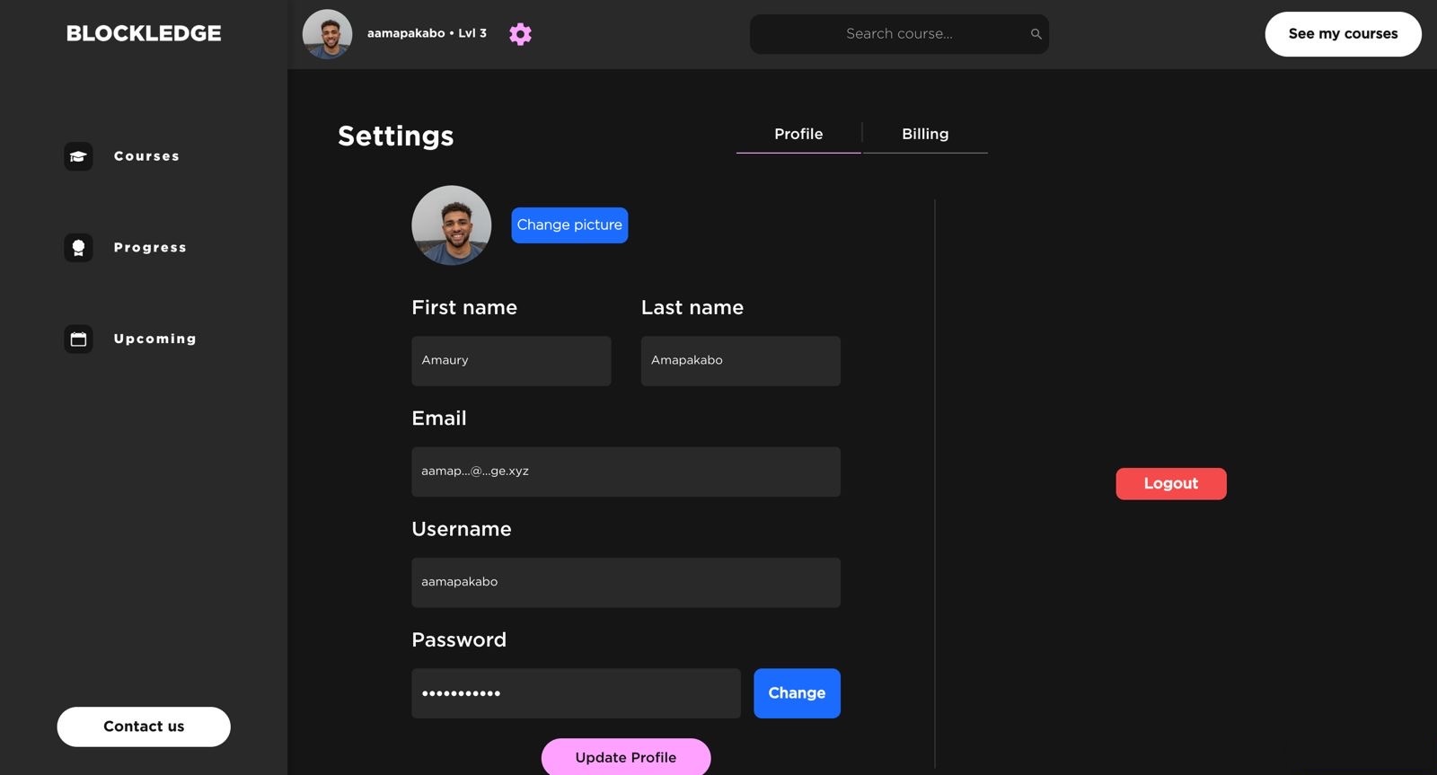 Fifth screenshot of the Blockledge platform